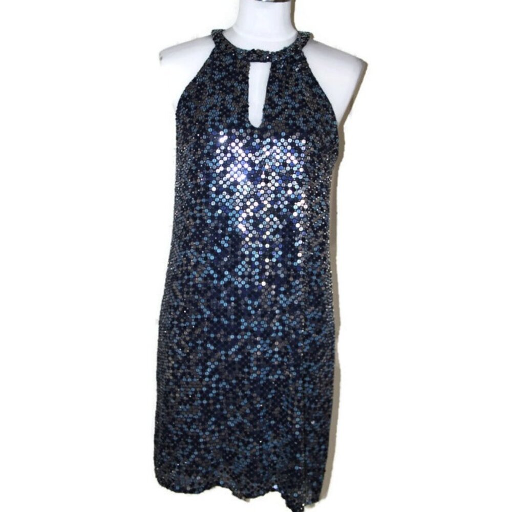 Parker Aquarius Blue Sequin Keyhole Cocktail Dress - Size 6